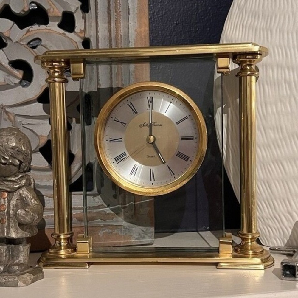 Seth Thomas Illusion "FLOATING" Roman Numerals Quartz Brass Desk‎ Clock Working